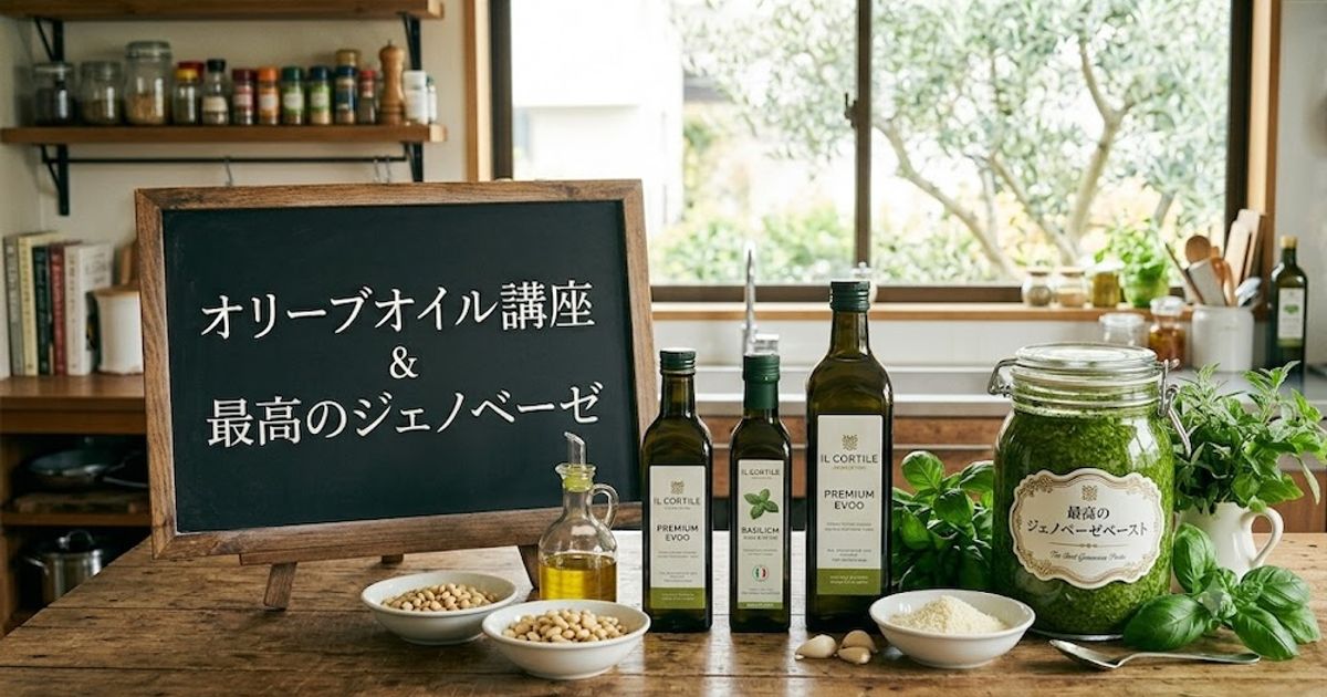 2026年8月8日オリーブオイルの基礎業座とジェノベーゼの作り方